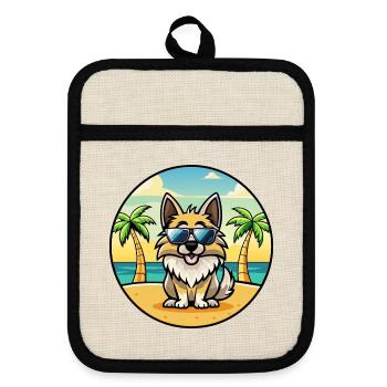 Kroatische Schäferhundrasse Cartoon Sonnenbrille Strand - Topflappen mit Gummirückseite - Leinen/Schwarz  - Vorne
