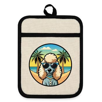 Corded Poodle Hunderasse Cartoon Sonnenbrille Strand - Topflappen mit Gummirückseite - Leinen/Schwarz  - Vorne