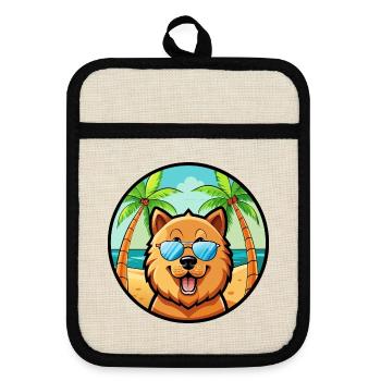 Chow Chow Hunderasse Cartoon Sonnenbrille Strand - Topflappen mit Gummirückseite - Leinen/Schwarz  - Vorne