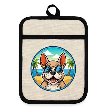 Chien Français Hunderasse Cartoon Sonnenbrille Strand - Topflappen mit Gummirückseite - Leinen/Schwarz  - Vorne