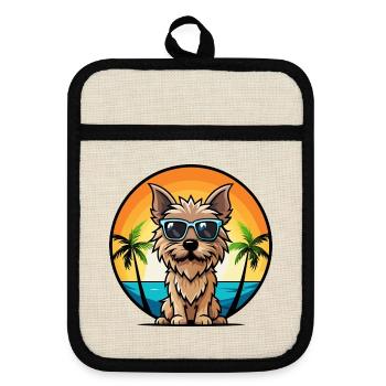 Cairn Terrier Hund Rasse Cartoon Sonnenbrille Strand - Topflappen mit Gummirückseite - Leinen/Schwarz  - Vorne