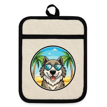 Caucasian Shepherd Dog Breed Cartoon Sunglasses - Pot holders with rubber back - linen/black  - Front