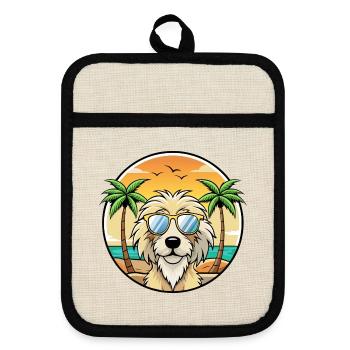 Chien de berger catalan race dessin animé lunettes de soleil plage - Maniques avec dos en caoutchouc - lin/noir  - Devant