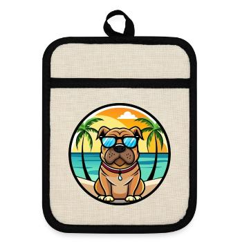 Bullmastiff Hunderasse Cartoon Sonnenbrille Strand - Topflappen mit Gummirückseite - Leinen/Schwarz  - Vorne