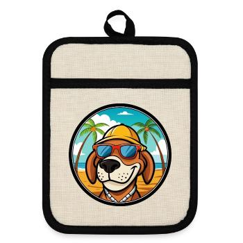 Bruno Jura Hound Hunderasse Cartoon Sonnenbrille Strand - Topflappen mit Gummirückseite - Leinen/Schwarz  - Vorne