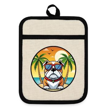 Bulldogge Rasse Cartoon Sonnenbrille Strand - Topflappen mit Gummirückseite - Leinen/Schwarz  - Vorne