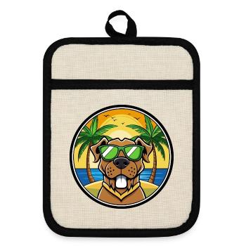 Brazilian Mastiff Dog Breed Cartoon Sunglass Beach - Pot holders with rubber back - linen/black  - Front