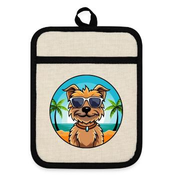Border Terrier Hund Rasse Cartoon Sonnenbrille Strand - Topflappen mit Gummirückseite - Leinen/Schwarz  - Vorne