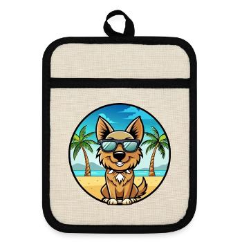 Bohemian Shepherd Dog Breed Cartoon Sunglass Beach - Pot holders with rubber back - linen/black  - Front