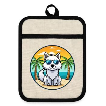 American Eskimo Dog Breed Cartoon Sunglasses Beach - Pot holders with rubber back - linen/black  - Front