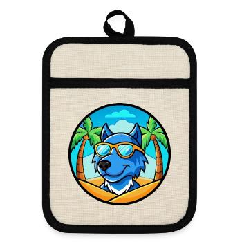 Blaue Spitzenhunderasse Cartoon Sonnenbrille Strand - Topflappen mit Gummirückseite - Leinen/Schwarz  - Vorne