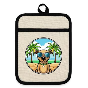 Schwarzes Maul Cur Hund Rasse Cartoon Sonnenbrille Strand - Topflappen mit Gummirückseite - Leinen/Schwarz  - Vorne