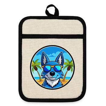 Blue Heeler Hunderasse Cartoon Sonnenbrille Strand - Topflappen mit Gummirückseite - Leinen/Schwarz  - Vorne