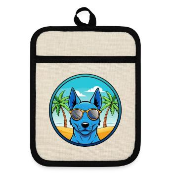 Blaue thailändische Ridgeback Hunderasse Cartoon Sonnenbrille - Topflappen mit Gummirückseite - Leinen/Schwarz  - Vorne
