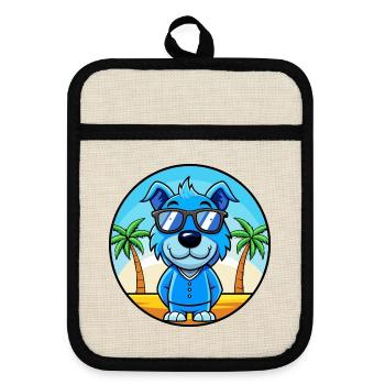 Blauer Paul Terrier Hund Rasse Cartoon Sonnenbrille Strand - Topflappen mit Gummirückseite - Leinen/Schwarz  - Vorne