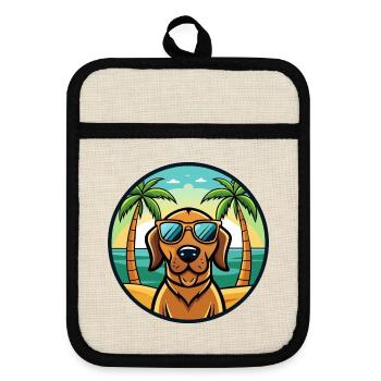 Bloodhound Hund Rasse Cartoon Sonnenbrille Strand - Topflappen mit Gummirückseite - Leinen/Schwarz  - Vorne