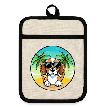 Beagle Hunderasse Cartoon Sonnenbrille Strand - Topflappen mit Gummirückseite - Leinen/Schwarz  - Vorne