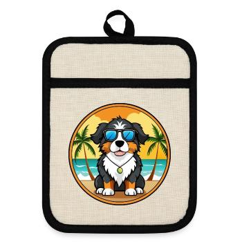 Berner Laufhund Hunderasse Cartoon Sonnenbrille Strand - Topflappen mit Gummirückseite - Leinen/Schwarz  - Vorne