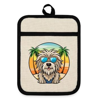 Bergamasco Chien de berger Race Dessin animé Lunettes de soleil Plage - Maniques avec dos en caoutchouc - lin/noir  - Devant