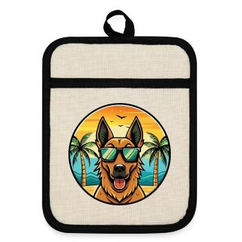 Belgian Shepherd Dog Breed Cartoon Sunglass Beach - Pot holders with rubber back - linen/black  - Front