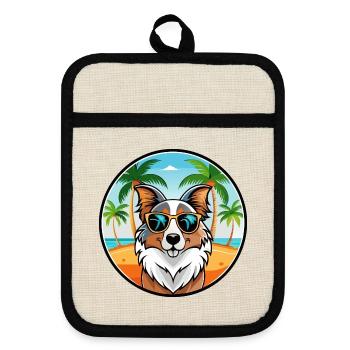 Australian Shepherd Dog Breed Cartoon Sunglasses - Pot holders with rubber back - linen/black  - Front