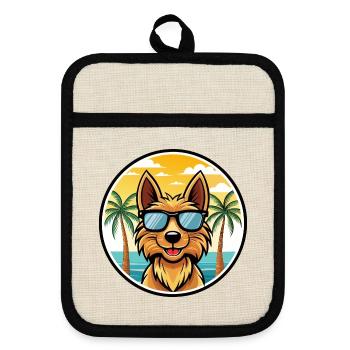 Australian Terrier Dog Breed Cartoon Sunglasses - Pot holders with rubber back - linen/black  - Front