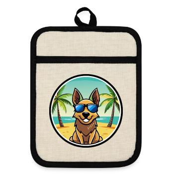 Australian Cattle Dog Rasse Cartoon Sonnenbrille Strand - Topflappen mit Gummirückseite - Leinen/Schwarz  - Vorne