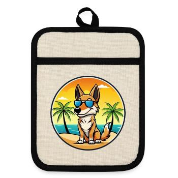 Australischer Kelpie Hund Rasse Cartoon Sonnenbrille Strand - Topflappen mit Gummirückseite - Leinen/Schwarz  - Vorne