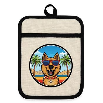 Armenian Gampr Dog Breed Cartoon Sunglasses Beach - Pot holders with rubber back - linen/black  - Front