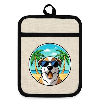 Anatolian Shepherd Dog Breed Cartoon Sunglasses - Pot holders with rubber back - linen/black  - Front