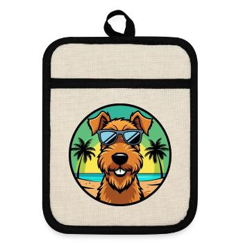 Airedale Terrier Hunderasse Cartoon Sonnenbrille Strand - Topflappen mit Gummirückseite - Leinen/Schwarz  - Vorne