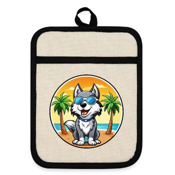Alaskan Husky Hunderasse Cartoon Sonnenbrille Strand - Topflappen mit Gummirückseite - Leinen/Schwarz  - Vorne