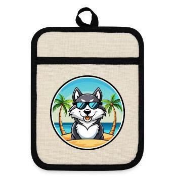 Alaskan Malamute Hunderasse Cartoon Sonnenbrille Strand - Topflappen mit Gummirückseite - Leinen/Schwarz  - Vorne