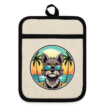 Affenpinscher Dog Breed Cartoon Sunglasses Beach - Pot holders with rubber back - linen/black  - Front