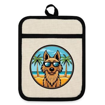 Afghanischer Kuchi Hund Rasse Cartoon Sonnenbrille Strand - Topflappen mit Gummirückseite - Leinen/Schwarz  - Vorne