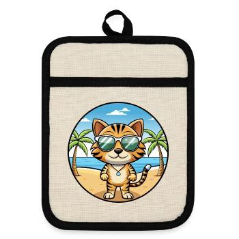 Toyger Katze Rasse Cartoon Kawaii Sonnenbrille Strand - Topflappen mit Gummirückseite - Leinen/Schwarz  - Vorne