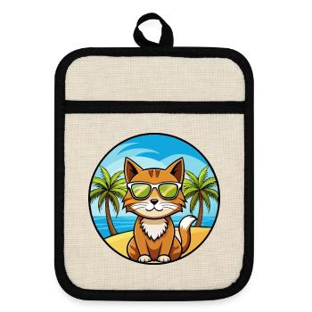 Havanna Braun Katze Rasse Cartoon Sonnenbrille Strand - Topflappen mit Gummirückseite - Leinen/Schwarz  - Vorne
