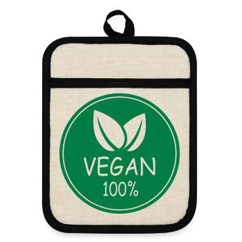 vegan 100% - Topflappen mit Gummirückseite - Leinen/Schwarz  - Vorne