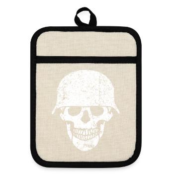 Schädelhelm / Schädelperlen - Topflappen mit Gummirückseite - Leinen/Schwarz  - Vorne