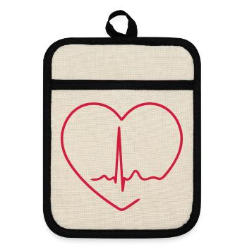 Herzschlag-EKG-Linie Medizinischer Pulswellen-Ikon-Vektor - Topflappen mit Gummirückseite - Leinen/Schwarz  - Vorne