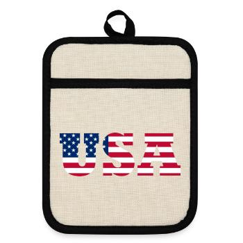 Stars & Stripes Lettermark USA - Topflappen mit Gummirückseite - Leinen/Schwarz  - Vorne