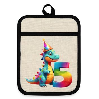 DINO 5 YEARS DINOSAUR 5TH BIRTHDAY - Pot holders with rubber back - linen/black  - Front