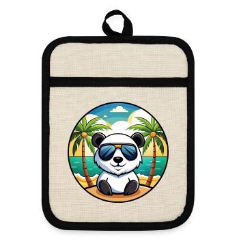 Panda Lustige Cartoon Sommer Strand Sonnenbrille Cool - Topflappen mit Gummirückseite - Leinen/Schwarz  - Vorne