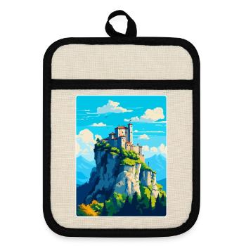 San Marino Vintage Reise Poster Souvenir Souvenir - Topflappen mit Gummirückseite - Leinen/Schwarz  - Vorne