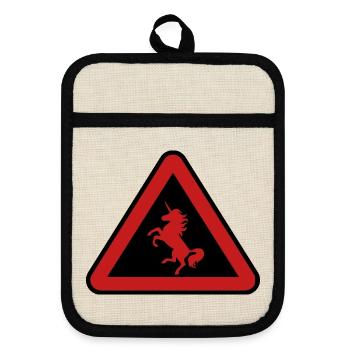 Achtung Einhorn, Gefahr - Topflappen mit Gummirückseite - Leinen/Schwarz  - Vorne