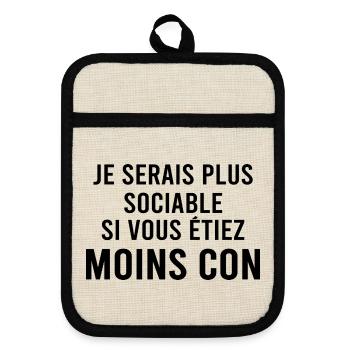 Je serai plus sociable si. - Maniques avec dos en caoutchouc - lin/noir  - Devant