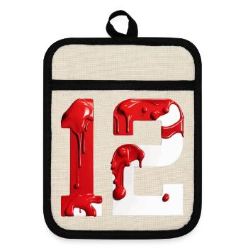 NR. 12 NUMMER 12 ROT WEIß 12. GEBURTSTAG - Topflappen mit Gummirückseite - Leinen/Schwarz  - Vorne