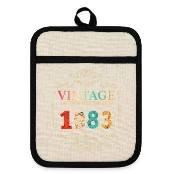 Jahrgang 1983 Vintage Retro Jubiläum - Topflappen mit Gummirückseite - Leinen/Schwarz  - Vorne