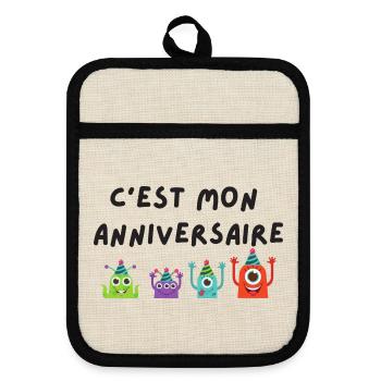c'est mon anniversaire monstre - Maniques avec dos en caoutchouc - lin/noir  - Devant