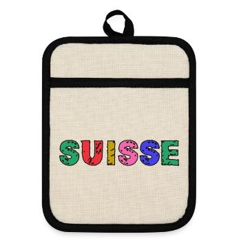 SUISSE. PAYS. GENEVE. HUMOUR. DRAPEAU. GENEVE - Maniques avec dos en caoutchouc - lin/noir  - Devant